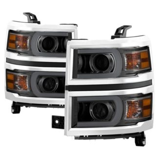 Chevy Silverado 1500 14-15 Projector Headlights – Light Bar DRL – Smoked