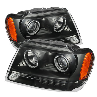 Jeep Grand Cherokee 99-04 Projector Headlights - LED Halo  - Black