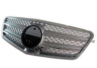 72R-MBEW212104-SC AMG Style ABS Replacement Main Grille - Silver Mesh/Chrome 2-Molding (Use OEM Emblem 163 888 00 86 - included)