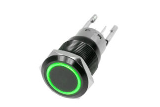 16mm Black 2 Position On/Off Switch (Green)  - Black Flush Mount 12V - RS-B16MM-LEDG