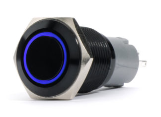 LED Switch; 19mm Black  2-Position On/Off Switch (BLUE) - Black Flush Mount 12V - RS-B19MM-LEDB