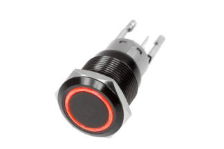 16mm Black 2 Position On/Off Switch (Red) - Black Flush Mount 12V - RS-B16MM-LEDR