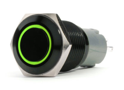 LED Switch; 19mm Black  2-Position On/Off Switch (GREEN) - Black Flush Mount 12V - RS-B19MM-LEDG