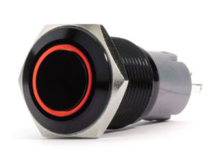LED Switch; 19mm Black  2-Position On/Off Switch (RED) - Black Flush Mount 12V - RS-B19MM-LEDR