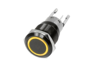 16mm Black 2 Position On/Off Switch (Yellow)  – Black Flush Mount 12V – RS-B16MM-LEDY