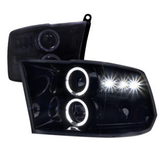 09-17 Dodge Ram Halo LED Projector HeadLight Gloss Black Housing Smoke Lens
