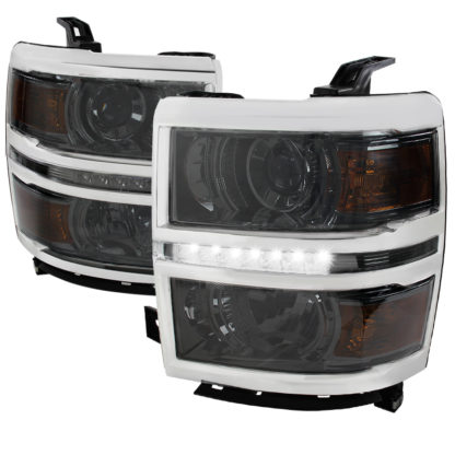 14-16 Chevrolet Silverado Smoked Projector HeadLights With LED