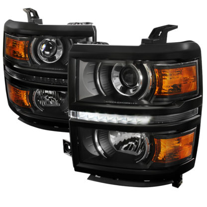 14-16 Chevrolet Silverado Black Projector HeadLights With LED