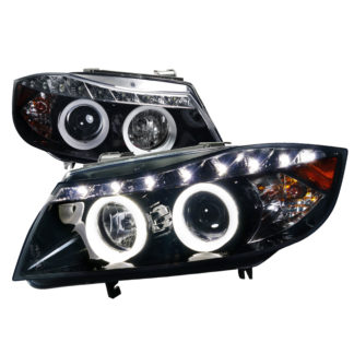 05-08 BMW 3 Series SMD LED Iced Halo Projector HeadLight Smoked Lens Glossy Black Housing