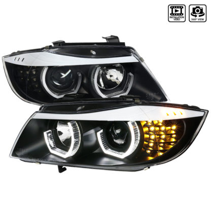 05-08 BMW 3 Series Projector HeadLights - Black With Halo Facelift Style