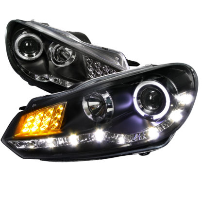 09-10 Volkswagen Golf Projector HeadLight R8 Style Black Housing With LED Signal