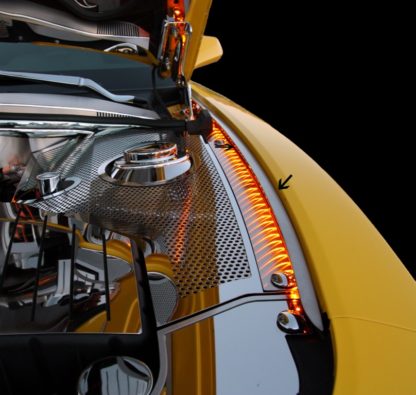 Inner Fender Liners Polished 4pc w/Top Caps Illum. Yellow LED 2010-2015 Chevrolet Camaro2005-2005 Chevrolet Corvette