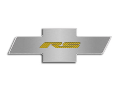 Hood Badge "RS" Stainless Emblem fits factory hood pad  Yellow Carbon Fiber 2010-2015 Chevrolet Camaro
