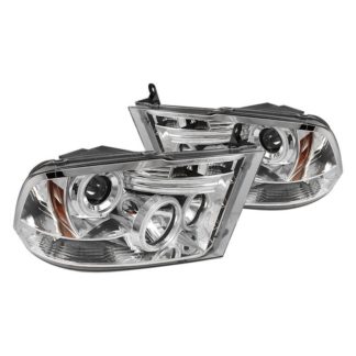 Dodge Ram 1500 09-18 / Ram 2500/3500 10-19 Projector Headlights - Halogen Model Only ( Not Compatible With Factory Projector And LED DRL ) - CCFL Halo - LED ( Non Replaceable LEDs ) - Chrome - High 9005 (Not Included)- Low H1 (Included)