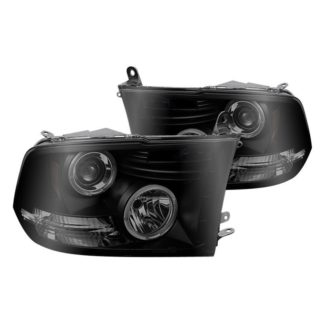 Dodge Ram 1500 09-18 / Ram 2500/3500 10-19 Projector Headlights – Halogen Model Only ( Not Compatible With Factory Projector And LED DRL ) – LED Halo – LED ( Non Replaceable LEDs ) – Black Smoke – High 9005 (Not Included)- Low H1 (Included)