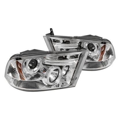 Dodge Ram 1500 09-18 / Ram 2500/3500 10-19 Projector Headlights - Halogen Model Only ( Not Compatible With Factory Projector And LED DRL ) - LED Halo - LED ( Non Replaceable LEDs ) - Chrome - High 9005 (Not Included)- Low H1 (Included)