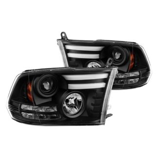 Dodge Ram 1500 09-18 / Ram 2500/3500 10-19 Projector Headlights - Halogen Model Only ( Not Compatible With Factory Projector And LED DRL ) - Light Bar DRL - Black - High 9005 (Not Included)- Low H1 (Included)