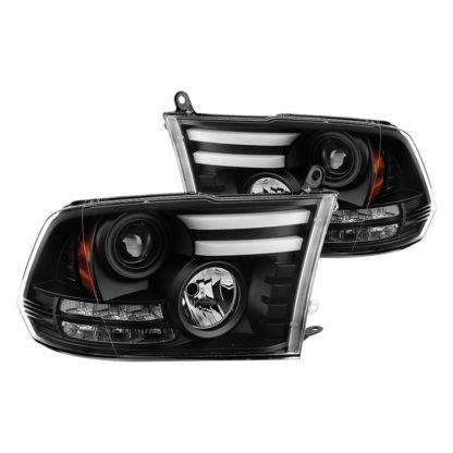 Dodge Ram 1500 09-18 / Ram 2500/3500 10-19 Projector Headlights - Halogen Model Only ( Not Compatible With Factory Projector And LED DRL ) - Light Bar DRL - Black - High 9005 (Not Included)- Low H1 (Included)