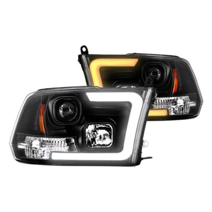 Dodge Ram 1500 09-18 / Ram 2500/3500 10-19 Version 2 Projector Headlights - Halogen Model Only ( Not Compatible With Factory Projector And LED DRL ) - Switch Back Light Bar Turn Signal - Black - Lo Beam ; H7 Included - Hi Beam ; H1 Included