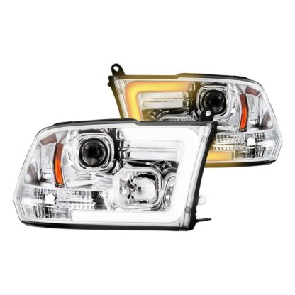 Dodge Ram 1500 09-18 / Ram 2500/3500 10-19 Version 2 Projector Headlights - Halogen Model Only ( Not Compatible With Factory Projector And LED DRL ) - Switch Back Light Bar Turn Signal - Chrome - Lo Beam ; H7 Included - Hi Beam ; H1 Included