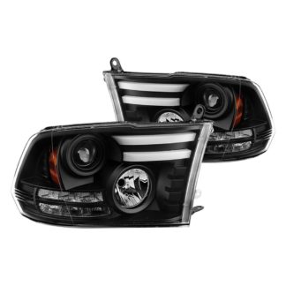 Dodge Ram 1500 13-18 / Ram 2500/3500 13-19 Projector Headlights (Not compatible on models w/ Factory Dual Lamp/Quad Lamp Headlights) - Light Bar DRL - Low Beam-H1(Included) ; High Beam-HB3(Included) ; Signal-LED(Included) - Black