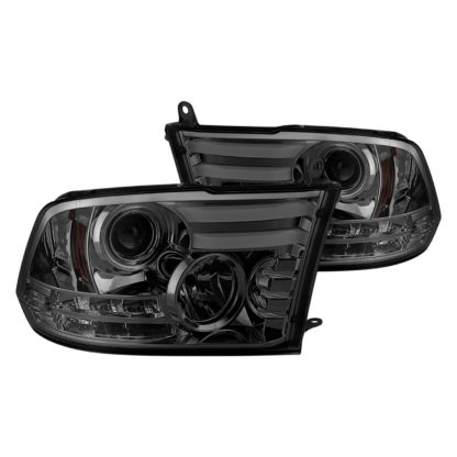 Dodge Ram 1500 13-18 / Ram 2500/3500 13-19 Projector Headlights (Not compatible on models w/ Factory Dual Lamp/Quad Lamp Headlights) - Light Bar DRL - Low Beam-H1(Included) ; High Beam-HB3(Included) ; Signal-LED(Included) - Smoke