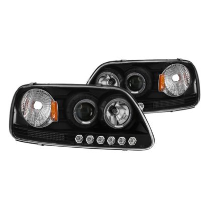 Ford F150 97-03 / Expedition 97-02 1PC Projector Headlights - ( Will Not Fit Manufacture Date Before 6/1997 ) - LED Halo - Amber Reflector - LED ( Replaceable LEDs ) - Black - High 9005 (Included) -  Low H3 (Included)