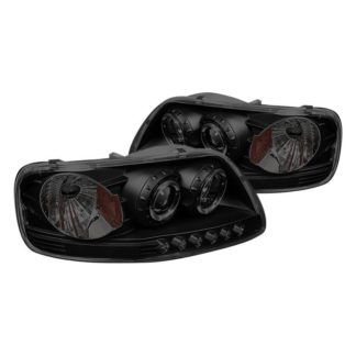 Ford F150 97-03 / Expedition 97-02 1PC Projector Headlights - ( Will Not Fit Manufacture Date Before 6/1997 ) - LED Halo - Amber Reflector - LED ( Replaceable LEDs ) - Black Smoke - High 9005 (Included) -  Low H3 (Included)