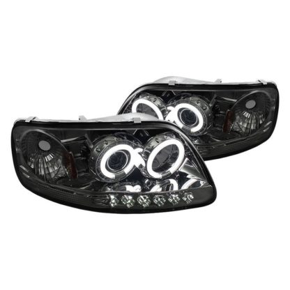 Ford F150 97-03 / Expedition 97-02 1PC Projector Headlights - ( Will Not Fit Manufacture Date Before 6/1997 ) - CCFLHalo - LED ( Replaceable LEDs ) - Smoke - High 9005 (Included) -  Low H3 (Included)