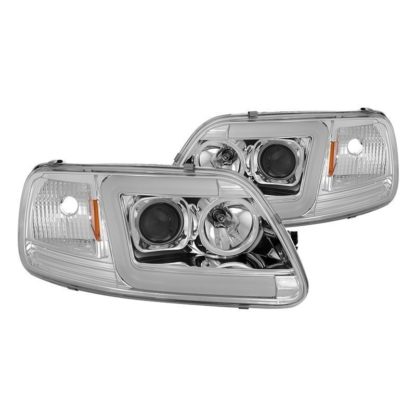 Ford F150 97-03 / Expedition 97-02 1PC Version 2 Projector Headlights - ( Will Not Fit Manufacture Date Before 6/1997 ) - Light Bar DRL LED - Chrome