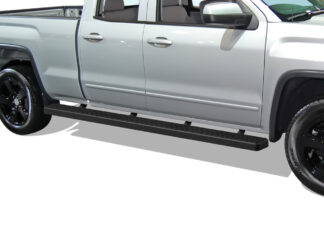 iStep Wheel To Wheel 5 Inch Running Boards | 2007-2018 Chevy/GMC Silverado/Sierra 1500 Extended Cab/Double Cab 8 ft Bed(Incl. 2019 Silverado 1500 LD & 2019 Sierra 1500 Limited)  2007-2019 Chevy/GMC Silverado/Sierra 2500 HD/3500 HD Extended Cab/Double Cab 8ft Bed (Incl. Diesel models with DEF tanks)|Not For 07 Classic Model (Black) – Pair