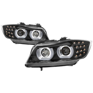 BMW E90 3-Series 09-12 4DR Projector Headlights - HID Model With AFS Only ( Not Compatible With Halogen Model  Not Compatible With HID Model Without AFS ) - AFS Function Disable - LED Turn Signal - Low Beam-D15(Not Included) ; High Beam-H1(Included) ; Signal-LED(Included) - Black