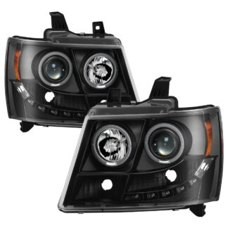 Chevy Suburban 1500/2500 07-14 / Chevy Tahoe 07-14 / Avalanche 07-14 Projector Headlights - LED Halo - LED ( Replaceable LEDs ) - All Black - High H1 (Included) - Low H1 (Included)
