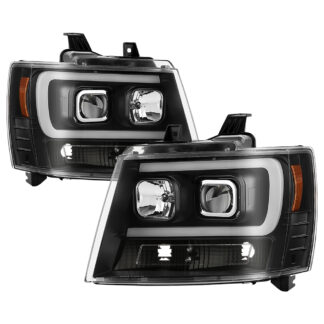 Chevy Suburban 1500/2500 07-14 / Chevy Tahoe 07-14 / Avalanche 07-14 Version 2 Projector Headlights - High H1 (Included) - Low H7 (Included) Light Bar DRL - All Black