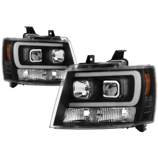 Chevy Suburban 1500/2500 07-14 / Chevy Tahoe 07-14 / Avalanche 07-14 Version 2 Projector Headlights - High H1 (Included) - Switch Back Turn Signal Light Bar - Low H7 (Included) ; Signal-LED(Included) - Black