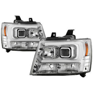 Chevy Suburban 1500/2500 07-14 / Chevy Tahoe 07-14 / Avalanche 07-14 Version 2 Projector Headlights - High H1 (Included) - Switch Back Turn Signal Light Bar - Low H7 (Included) ; Signal-LED(Included) - Chrome