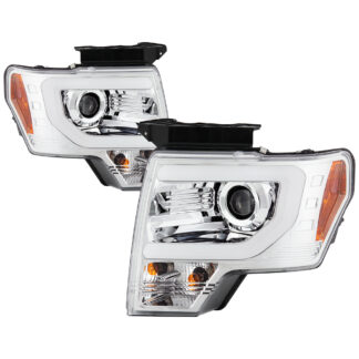 Ford F150 09-14 Projector Headlights - Halogen Model Only ( Not Compatible with Factory Xenon/HID Model ) - Switch Back Turn Signal Light Bar - Chrome - High/Low H7 (Included) ; Signal-PY21W(Included)