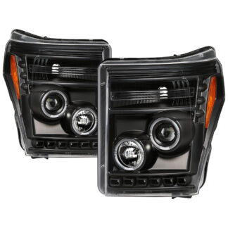 Ford F-250/F-350/F450 Super Duty 11-16 Projector Headlights - LED Halo - DRL - All Black - High H1 (Included) - Low 9006 (included)