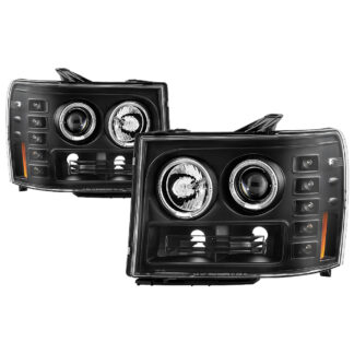 GMC Sierra 1500/2500/3500 07-13 / GMC Sierra Denali 08-13 / GMC Sierra 2500HD/3500HD 07-13 Projector Headlights - LED Halo- LED ( Replaceable LEDs ) - All Black - High H1 (Included) - Low H1 (Included)