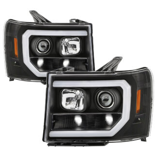 GMC Sierra 1500/2500/3500 07-13 / GMC Sierra Denali 08-13 / GMC Sierra 2500HD/3500HD 07-13 Version 2 Projector Headlights - Light Bar DRL LED - Low Beam-H1(Included) ; High Beam-H1(Included) ; Signal-3157(Not Included) - All Black