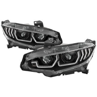 Honda Civic 16-20 2DR/4DR/Hatchback (will not fit factory led headlight equipped vehicles) W/ LED Sequential Turn Signal Lights Projector Headlight - Black - Lo Beam ; H1 Included - Hi Beam ; H1 Included