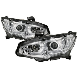 Honda Civic 16-20 2DR/4DR/Hatchback (will not fit factory led headlight equipped vehicles) W/ LED Sequential Turn Signal Lights Projector Headlight - Chrome - Lo Beam ; H1 Included - Hi Beam ; H1 Included
