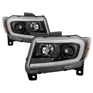 Jeep Grand Cherokee 11-13 Light Bar Projector Headlights - Halogen Model Only ( Not Compatible With Xenon/HID Model ) - Black - Lo Beam ; H9 Not Included - Hi Beam ; H1 Included