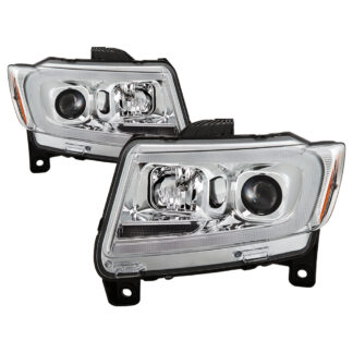 Jeep Grand Cherokee 11-13 Light Bar Projector Headlights - Halogen Model Only ( Not Compatible With Xenon/HID Model ) - Chrome - Lo Beam ; H9 Not Included - Hi Beam ; H1 Included