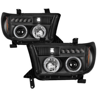Toyota Tundra 07-13 / Toyota Sequoia 08-13 Projector Headlights - Eliminates AFS function - LED Halo - LED ( Replaceable LEDs ) - All Black - High H1 (Included) - Low H1 (Included)