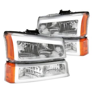 Led Bar Headlight And Bumper Light Combo Chrome Housing And Clear Lens | 03-07 Chevrolet Silverado