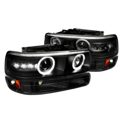 Projector Headlight+Led Bumper Lights- Amber Smoke Bumper Lights+ Smoke Headlights | 99-02 Chevrolet Silverado