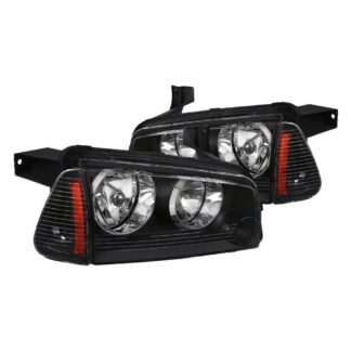 2 Piece Euro Headlights - Black | 05-10 Dodge Charger