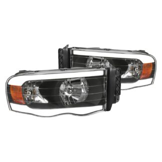 Led Bar Headlight With Black Housing Clear Lens And Amber Reflector | 02-05 Dodge Ram