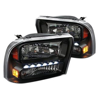 1 Piece Black Euro Headlights With Led | 99-04 Ford F250
